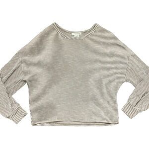 CAUTION TO THE WIND Pinstripe Print Oversize Crop Top With Scoop Neck Grey Sz S